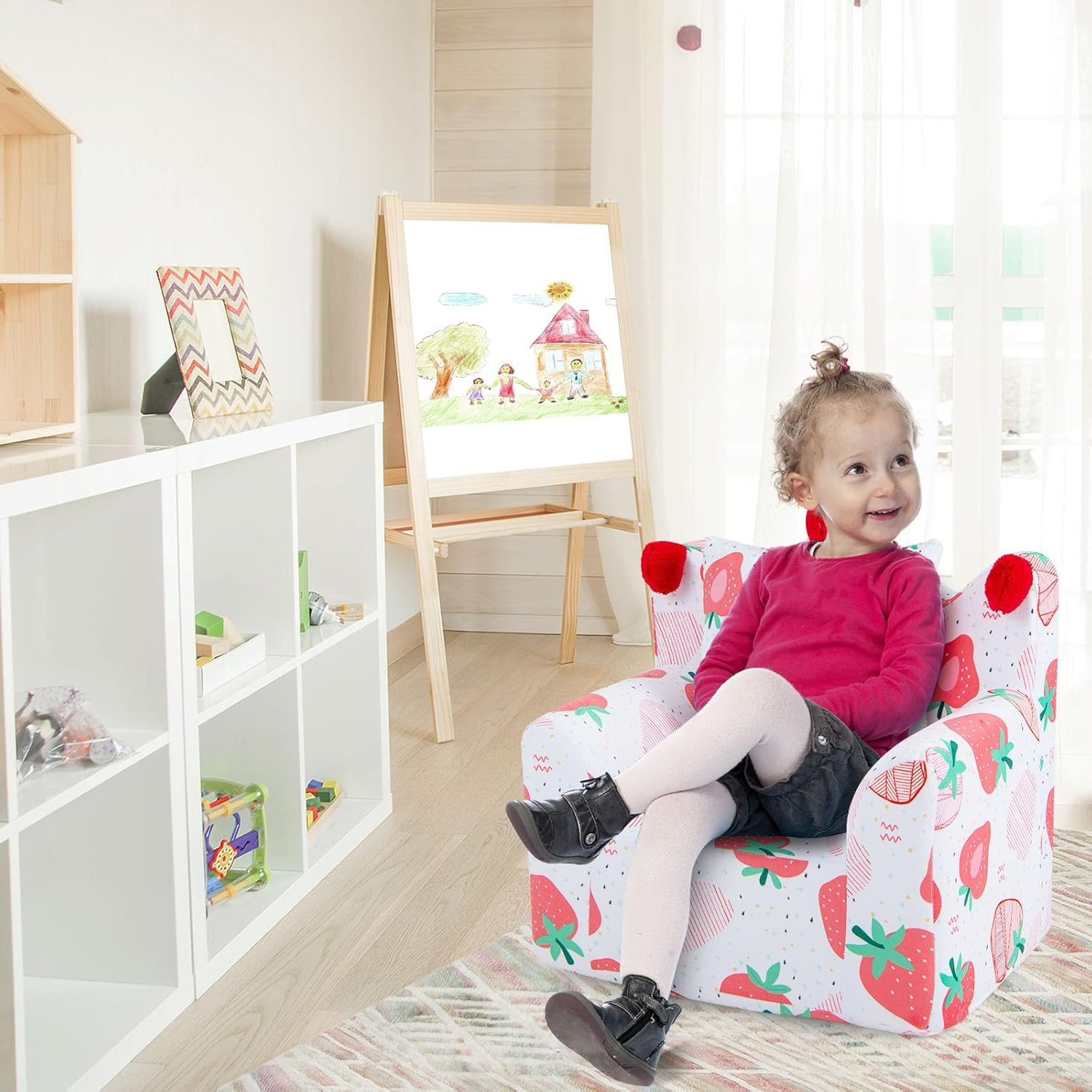 Toddler Couch, Crown Shaped Kids Chair W/Bonus Pillow, Comfy Kids Playroom Furni