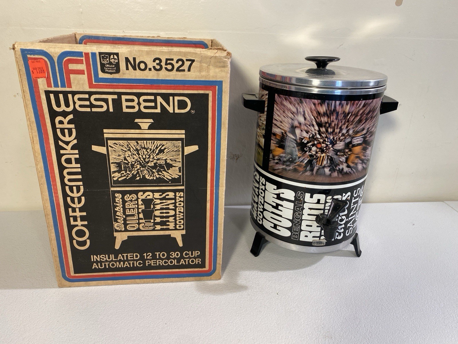 Vintage West Bend NFL coffee Percolator Collectible 12-30 Cups With Original Box