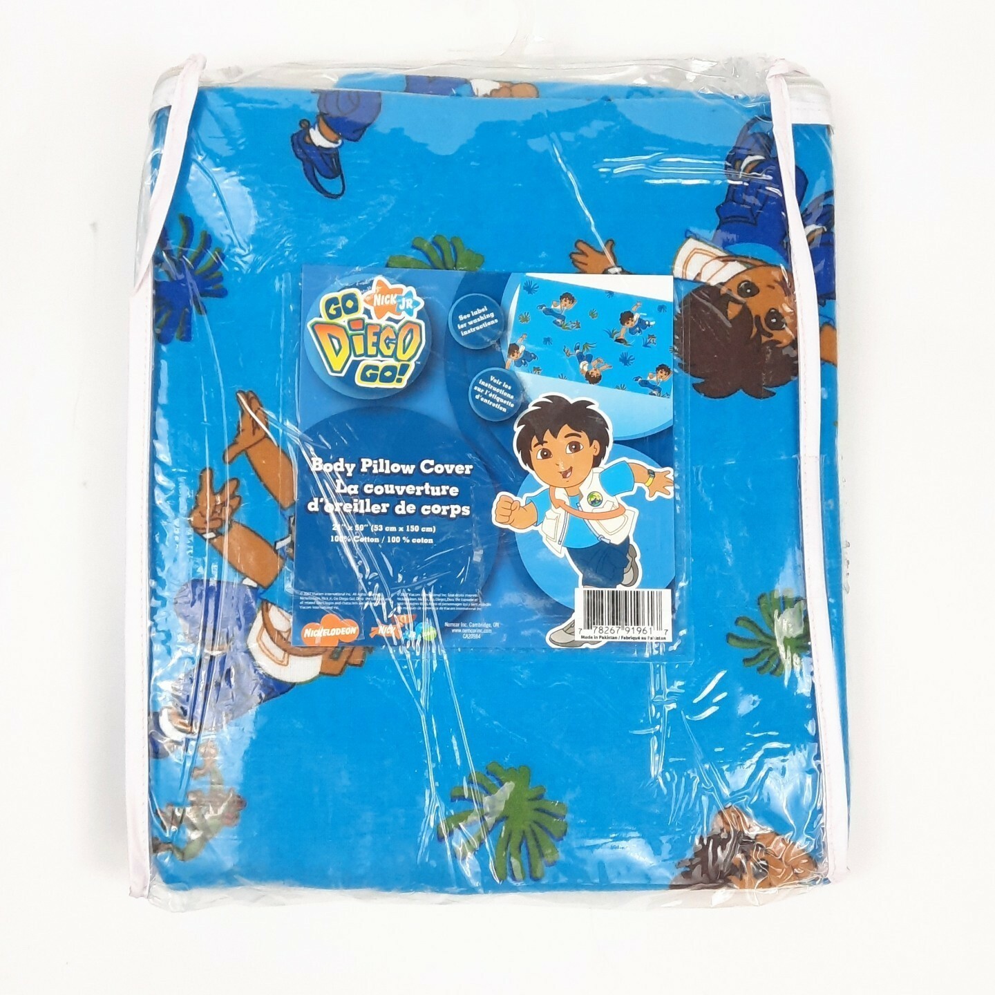 Go Diego Go Body Pillowcase Kids Blue Cotton Flannel 21x59 Tree Frog 2007