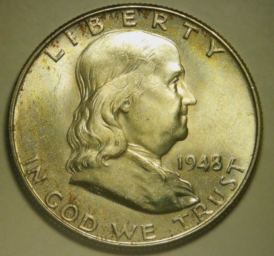 1948 50c Franklin Half Dollar DDR-005 CH BU Doubled Die Reverse