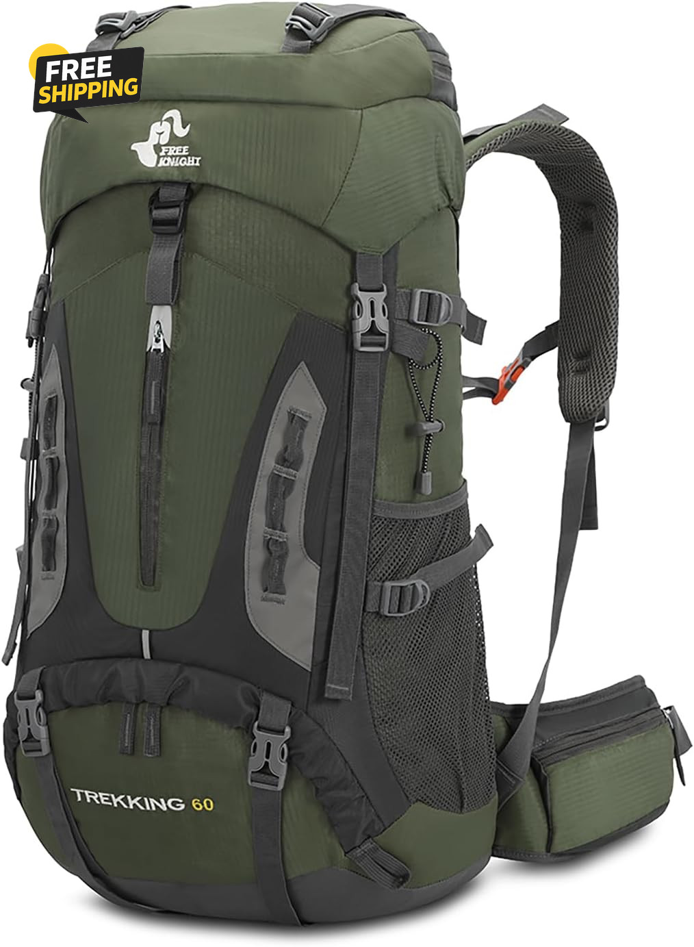 60L Hiking Backpack Waterproof Camping Travel Daypack Rain Cover Army Green XL