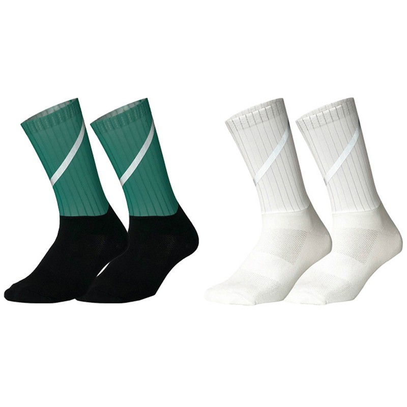 2Pairs Reflective Cycling Socks Riding Bicycle Bike Sports Socks XC White Green