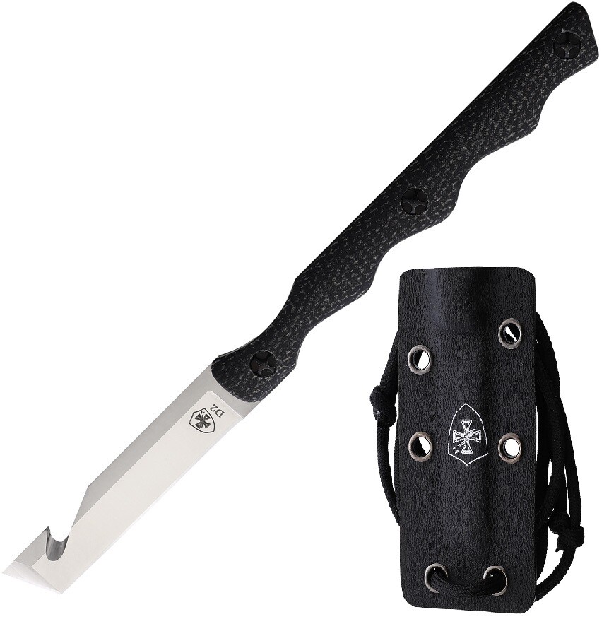 Templar Fixed Neck Knife 2.46" Powder D2 Steel Tanto Blade Black Micarta Handle