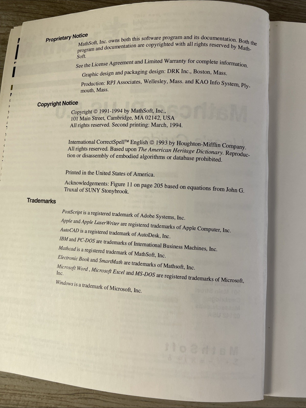 Math Soft Mathcad 5.0 Plus for Windows User Guide w/Quick Reference Book RARE