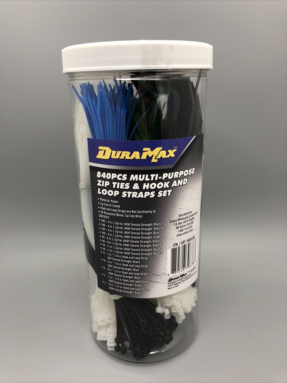 DuraMax 840 Pcs Multi Purpose Zip Ties Hook & Loop Strap Set Muli Size / Colors