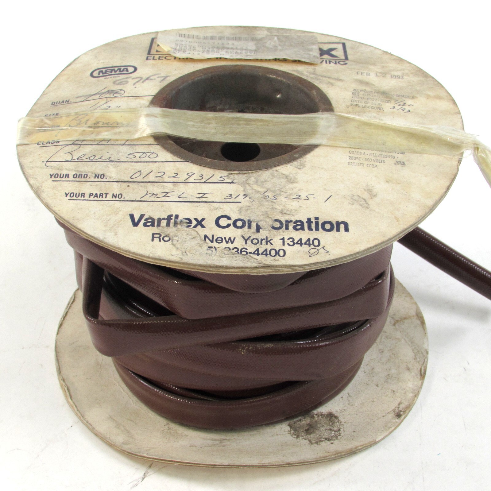 50 FEET of 1/2" Varflex M3190/5-25-1 High Temp Braided Sleeve 5970-00-617-1133