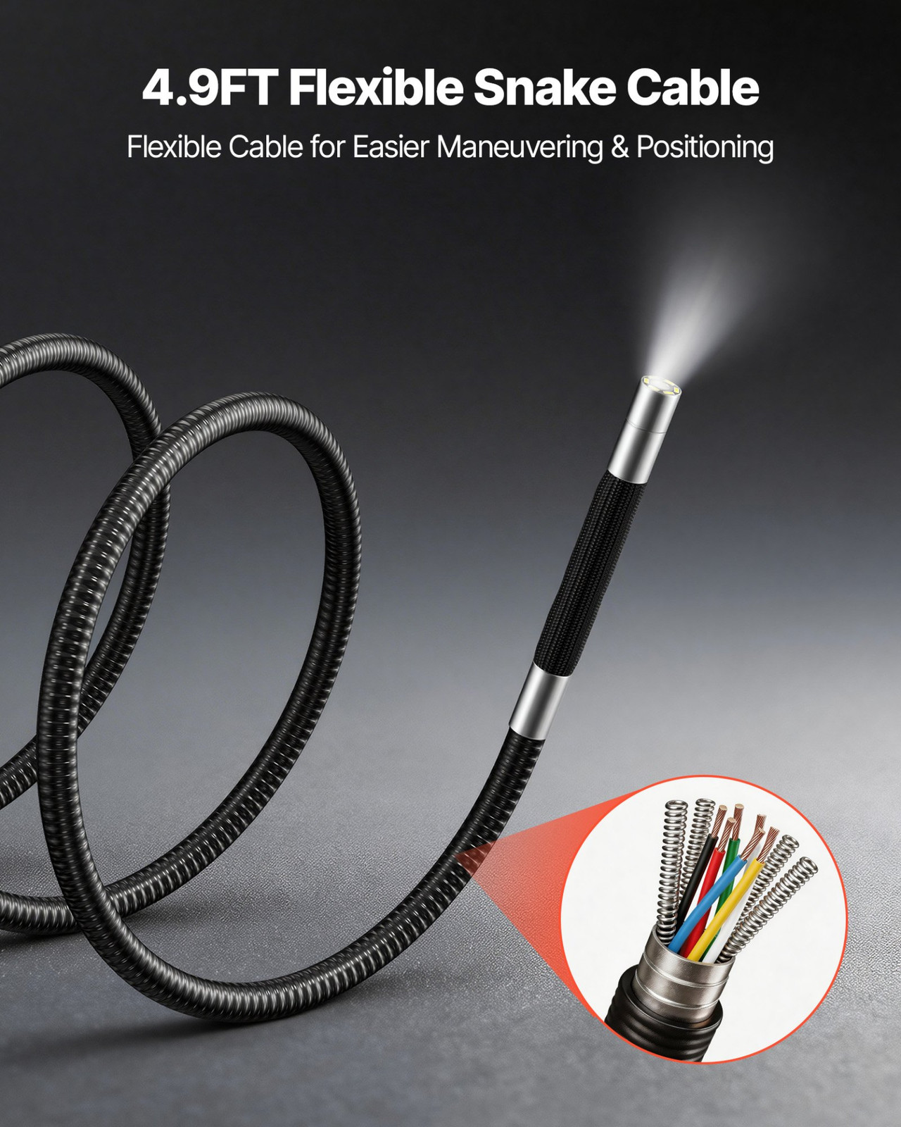 Articulating Endoscope with Light, Mechanical Equipment (4.9FT Snake Cable)