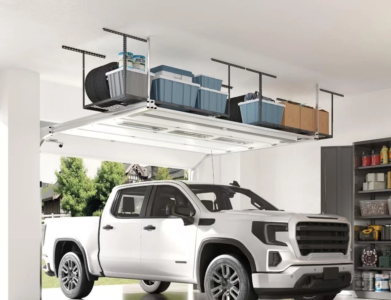 Durable 3x6 Overhead Garage Storage Rack - 450lbs Capacity, Adjustable Height