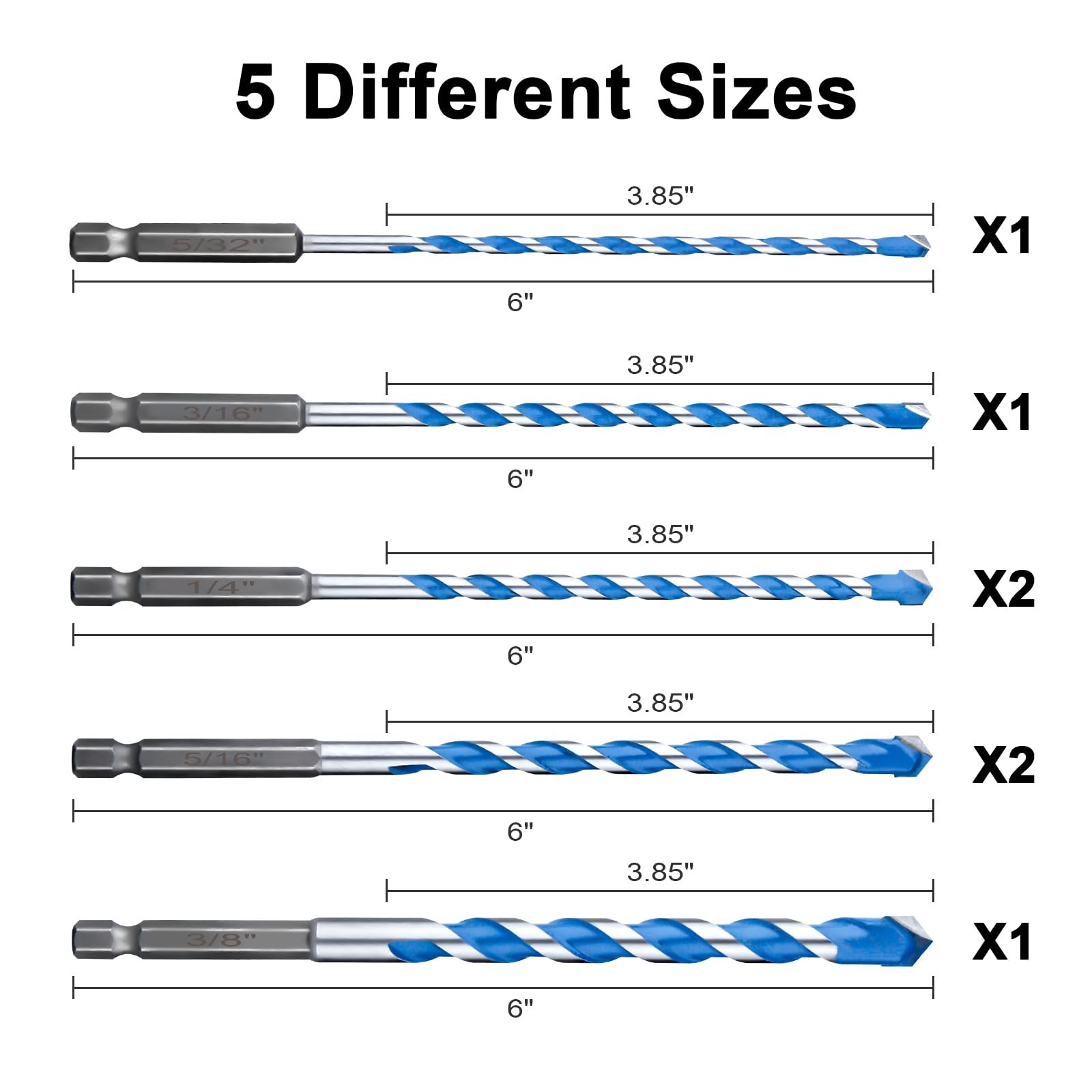 Concrete Drill Bit Set 7 Pcs, Masonry 5/32"-3/8", Shockproof...