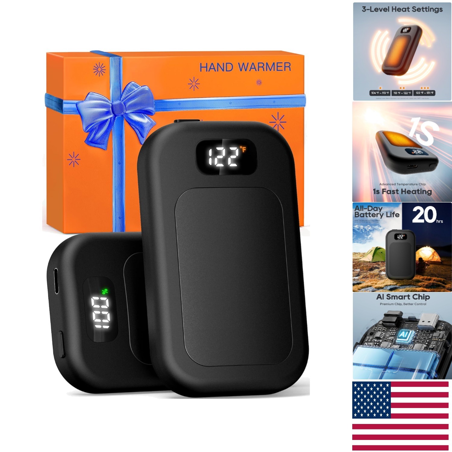 2 Pack Rechargeable Hand Warmers with 3 Heat Levels - Ideal for Outdoor Gifts
