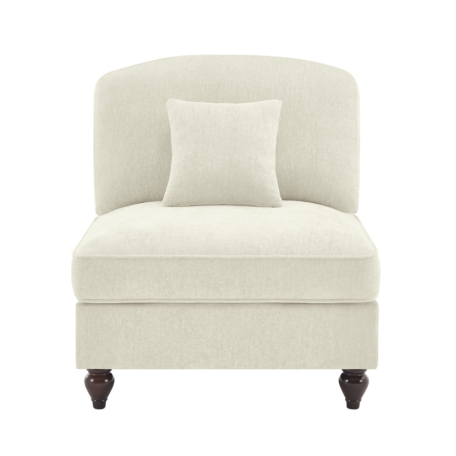 Armless Sofa Chenille W/1 Pillow -Beige+White