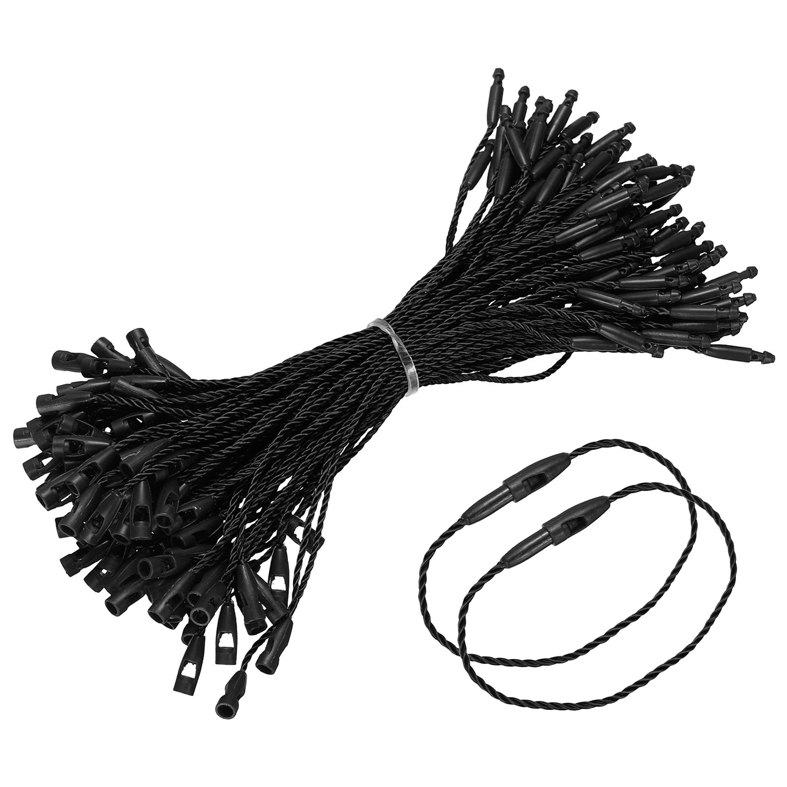 500 Pcs Polyester Hang Tag String 5" Snap Lock Pins Loop Fastener, Black