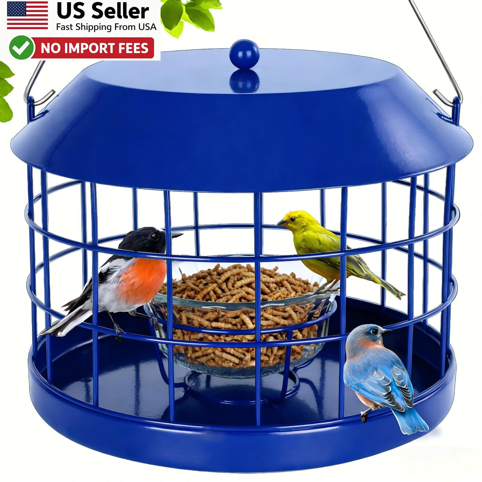 Gbekery Bluebird Feeder Caged Mealworm Squirrel Proof Metal Glass Bowl FROM USA