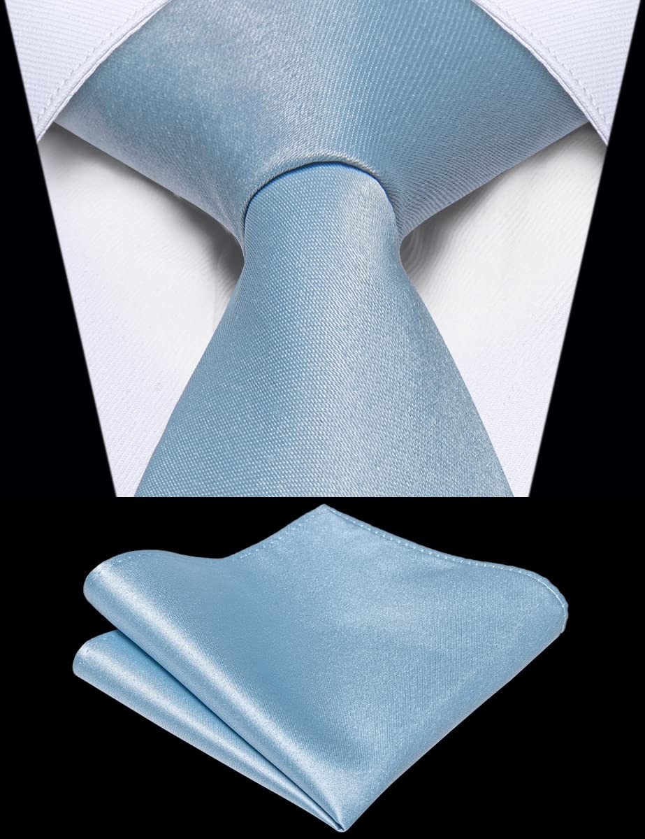 Light Blue Zipper Tie for Men Pre-tied Satin Neckties and Pocket Square Set S...