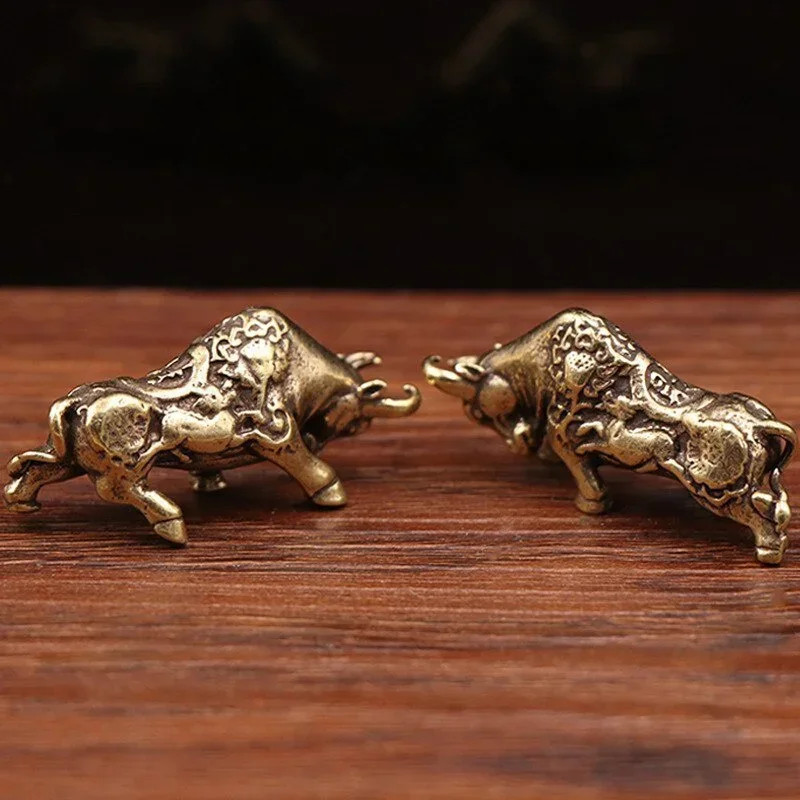 Brass Bull Statue Copper Lucky Ox Figurine Wealth Feng Shui Decor Ornament