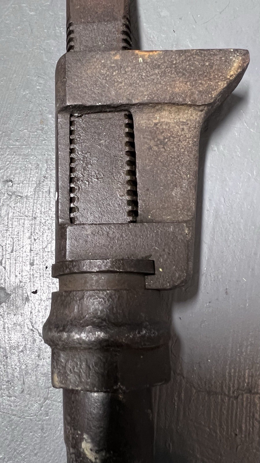 Vintage Adjustable Pipe Wrench solid steel Handle Collectible Iron Tool