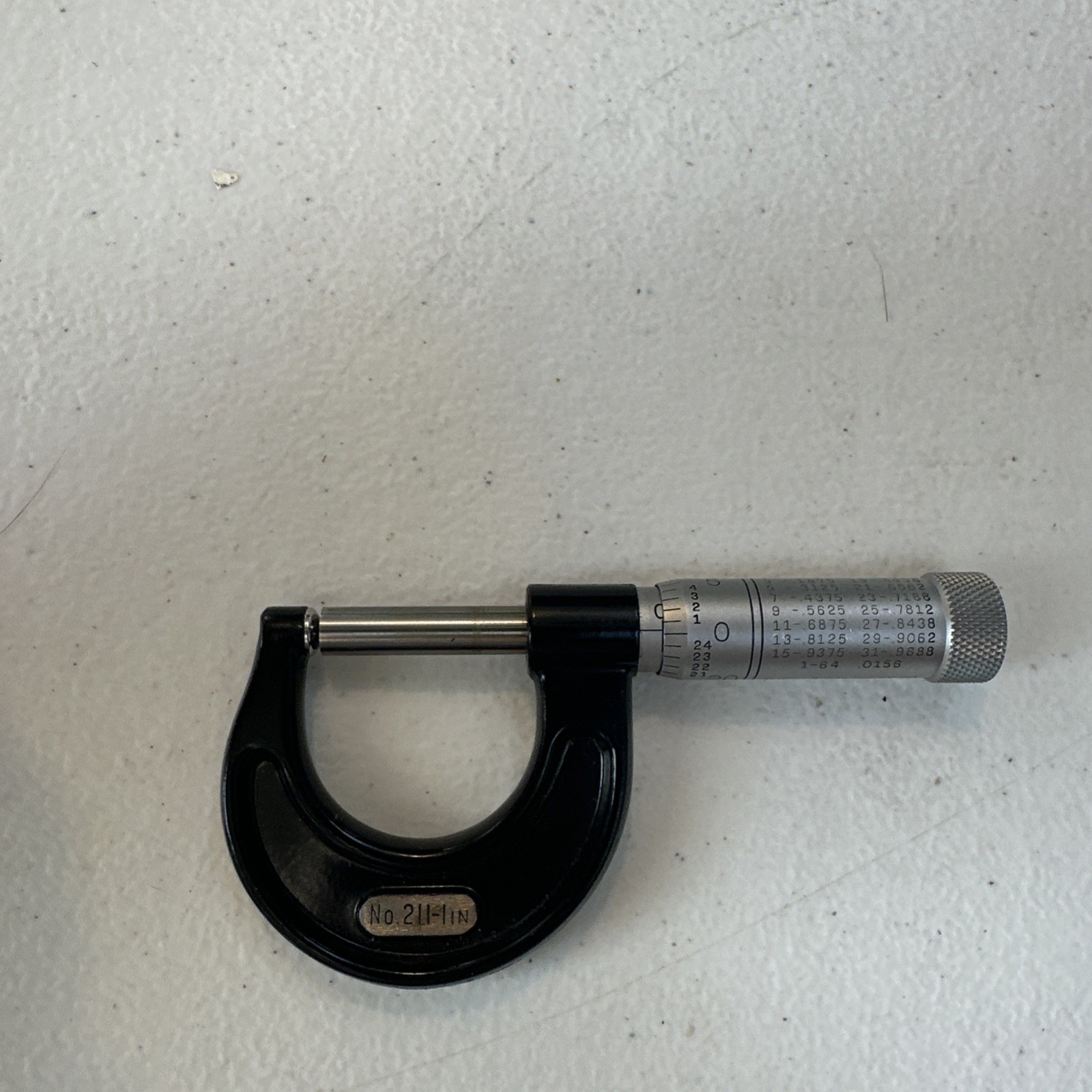 Starrett No. 211 0–1" Outside Micrometer w/ Fraction Chart (8ths & 32nds) –Clean