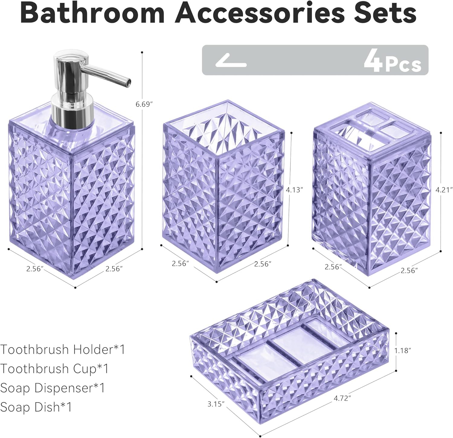 Bathroom Accessory Set Light Purple 4 PCS Soap Dispenser Organizer Set