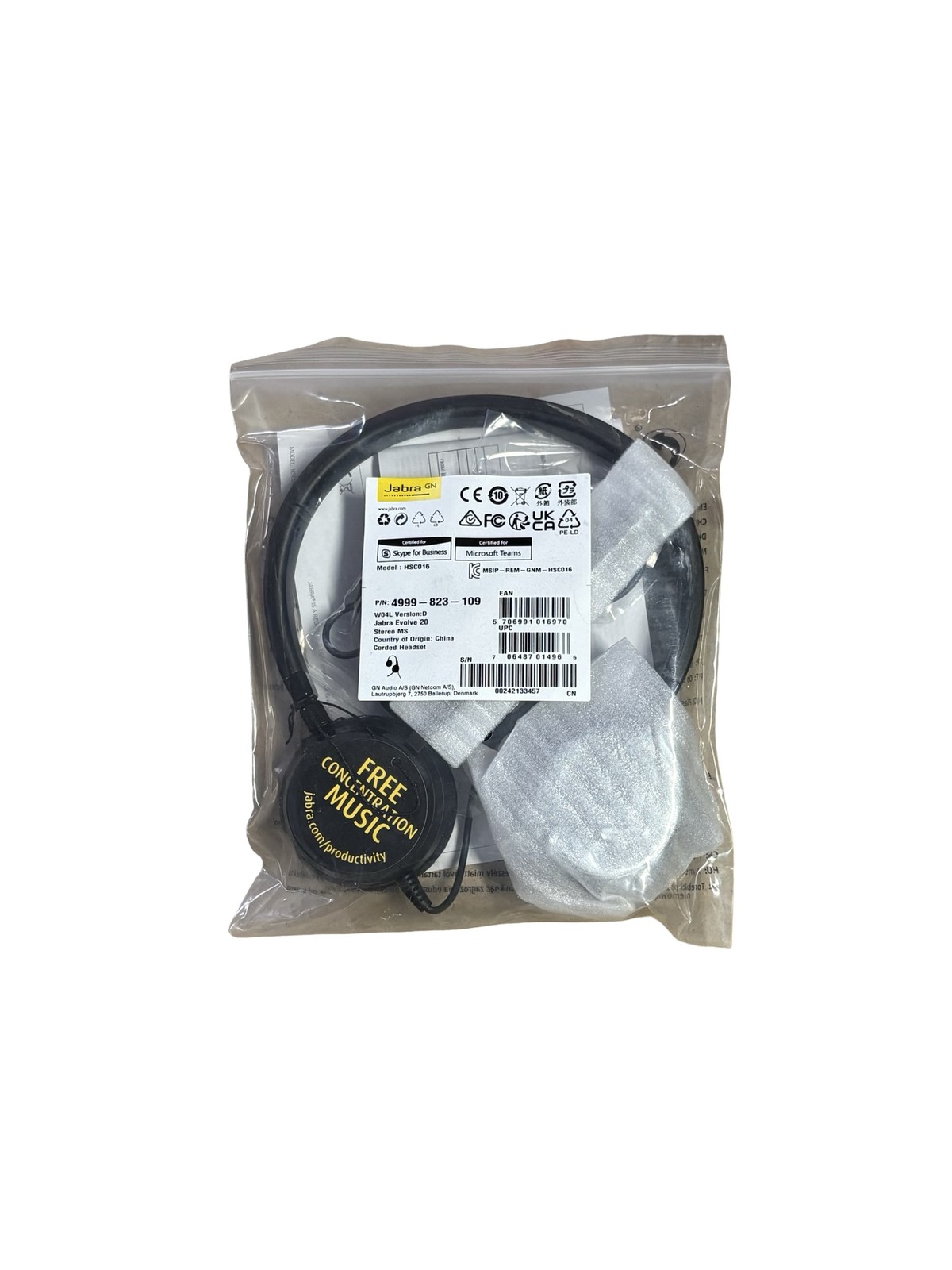 Jabra EVOLVE 20 SE UC Stereo USB-A Corded Headset 4999-823-109 Black New