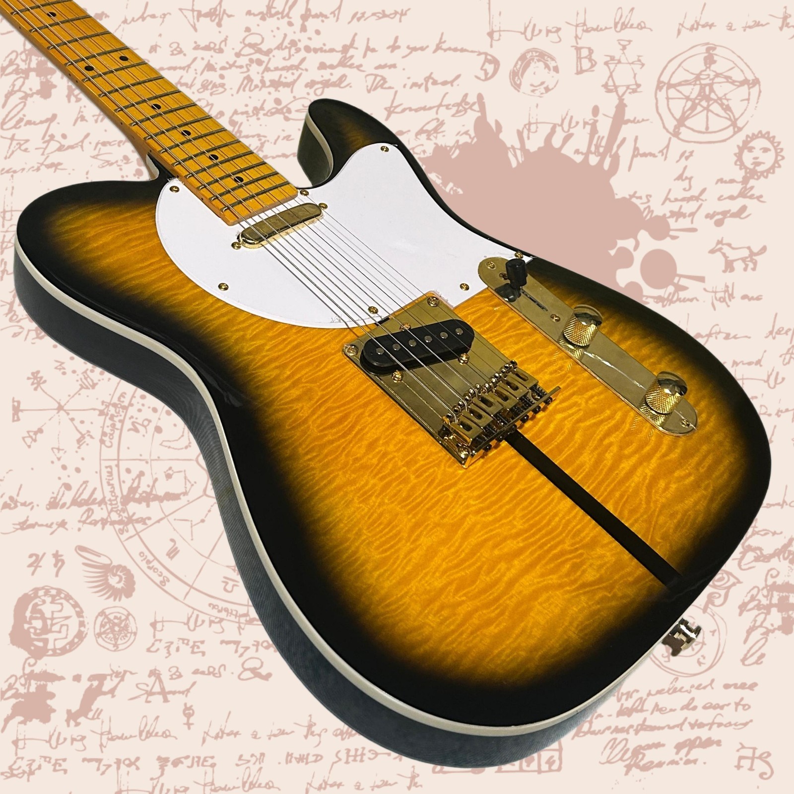 Tele Electric Guitar Golden Hardware 22 Frets Maple Fretboard Cloud Maple Top