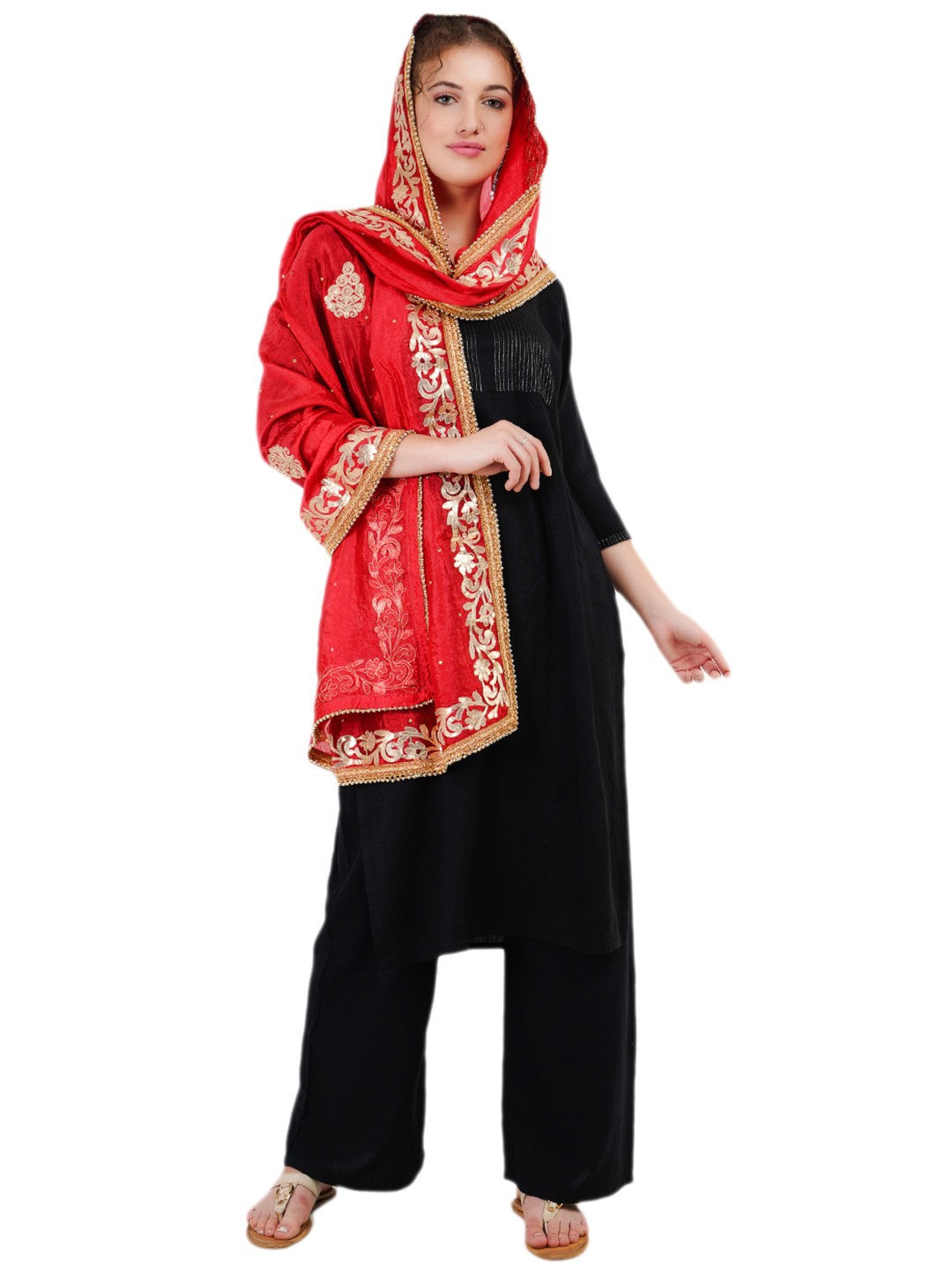 Women's Silk Blend Dupatta Gotta Patti Chunni Stole Long Lightweight Shawl Hijab