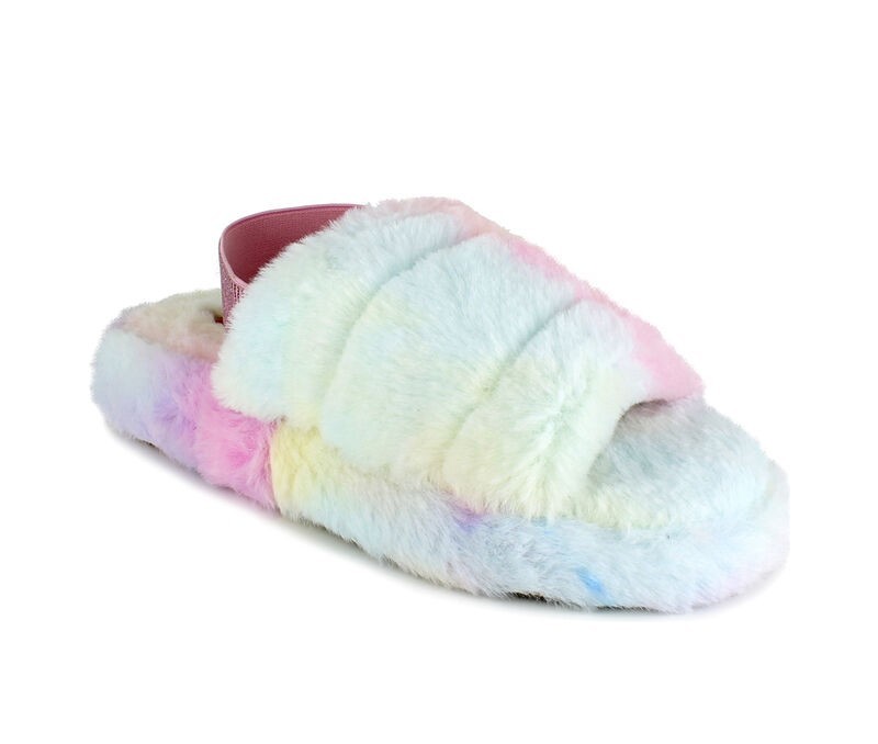 Unionbay Puff U0PUF98 Slippers Women's US 11 Multi Tie Dye Faux Fur JOBB1900