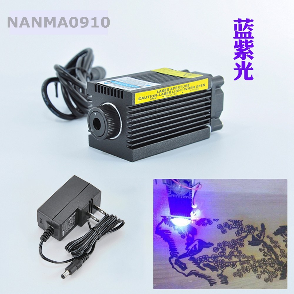 405nm 300mW Purple Violet/Blue Dot Laser Diode Module Carving w 12V AC Adapter