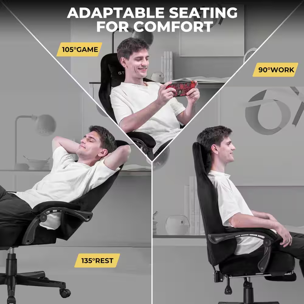 Gaming Chair Fabric Adjustable Height Computer Chair, Black