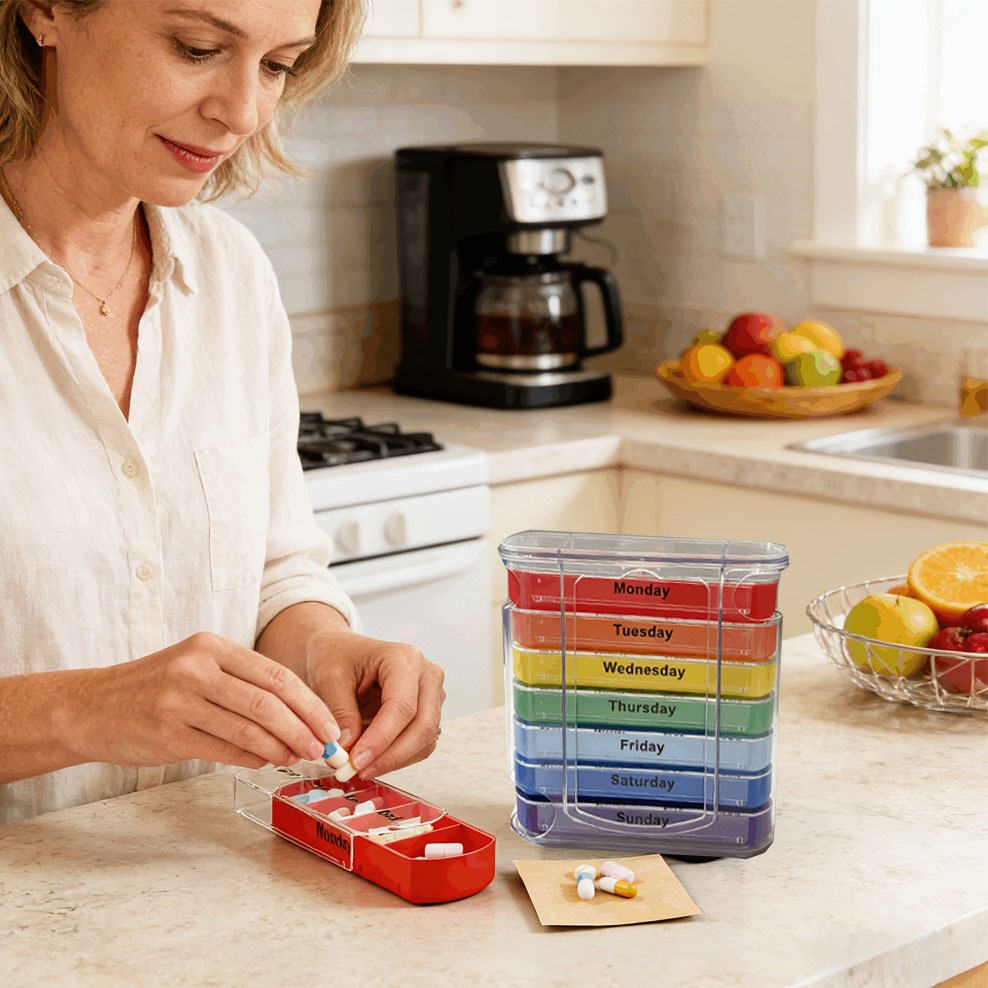 7-Day Medication Organizer for Morning, Noon, Evening - Travel Reminder Rainbow