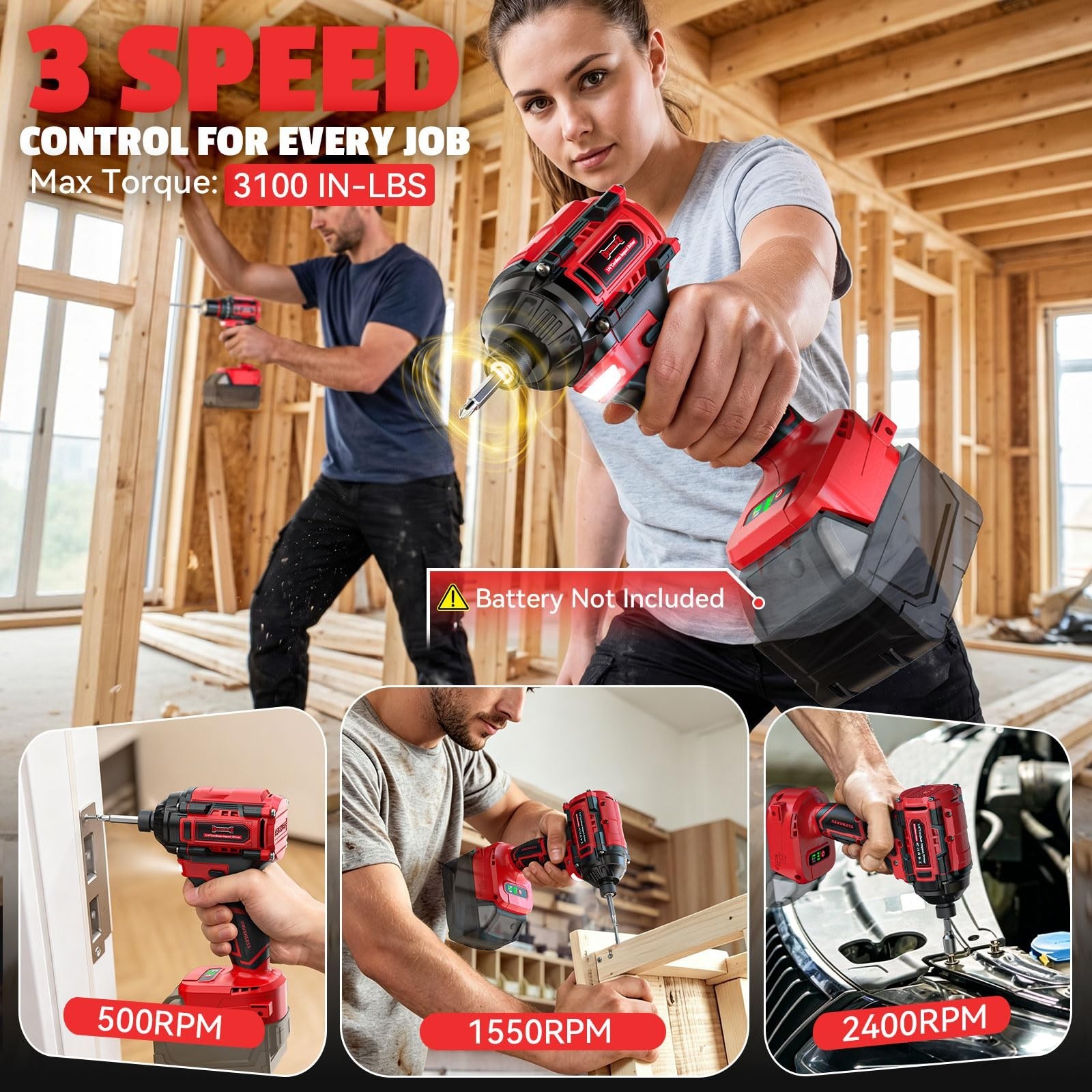 Cordless Brushless Drill & Impact Driver Combo Kit, 18V Battery Compatible, High