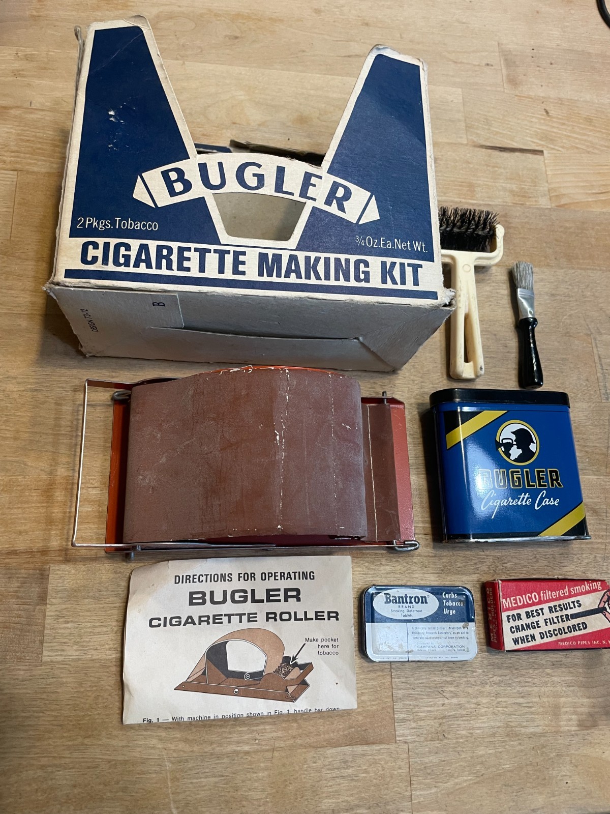 Vintage Bugler Cigarette Rolling Machine Kit Box Tobacco Advertising Tin Bantron