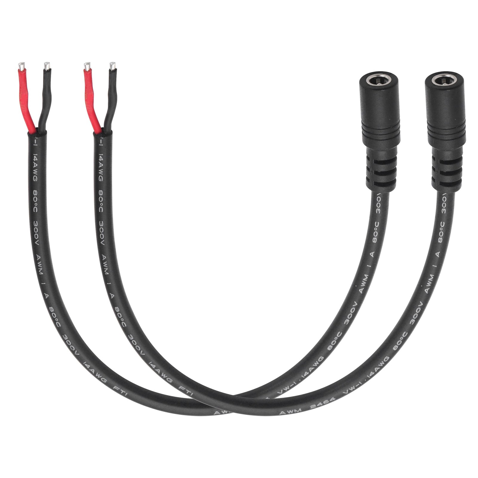 Jienk 2Pcs 1FT 14AWG 15A 12V DC Power Pigtails Cable, 5.5mm x 2.1mm 1 feet