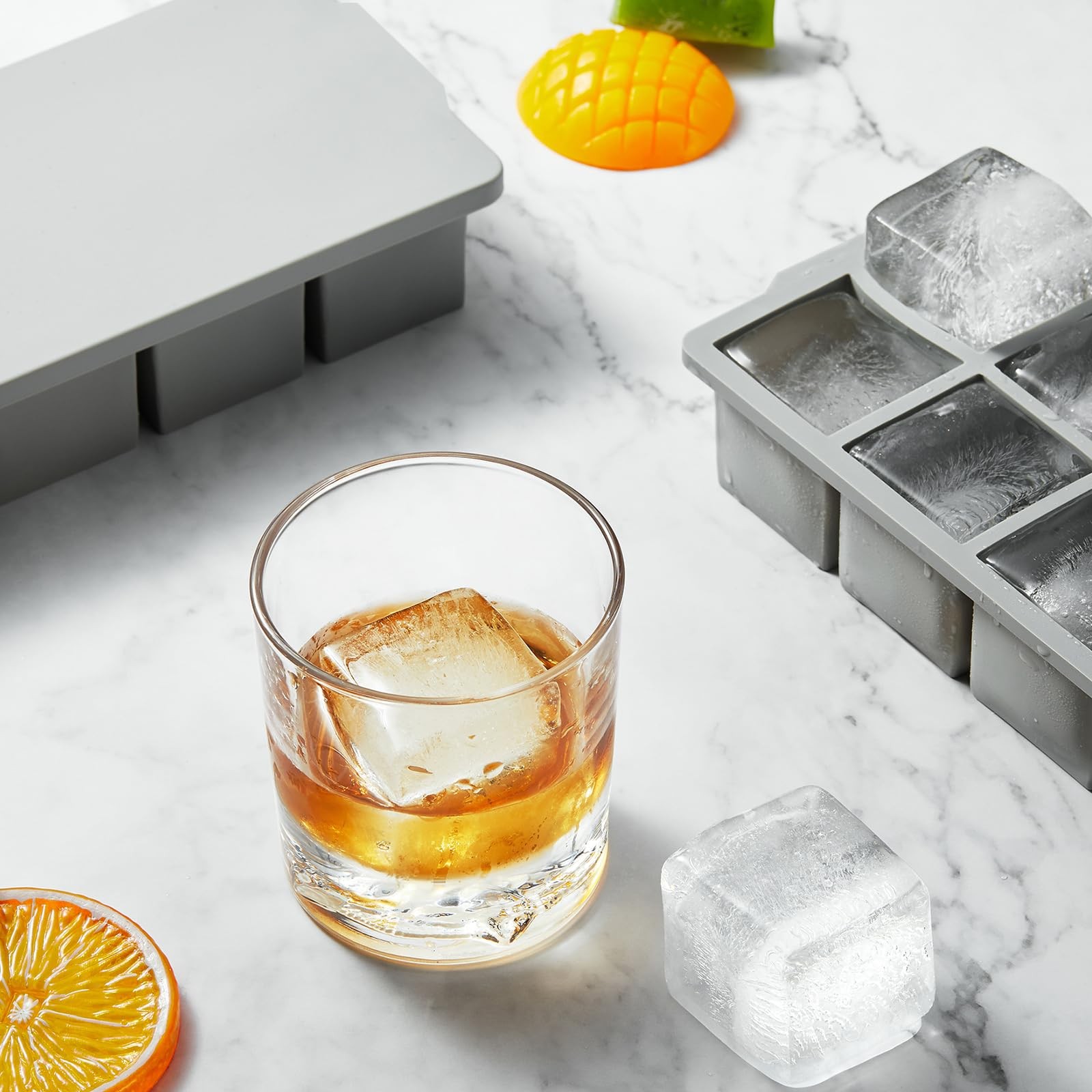 2 Pack Grey Large Ice Cube Tray with Lid 2 Inch Cubes