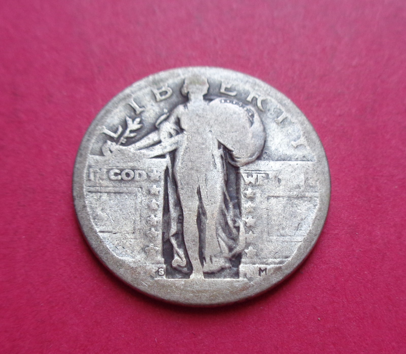 1917-1930 WORN DATE  "S MINT"  90%  SILVER  STANDING LIBERTY QUARTER