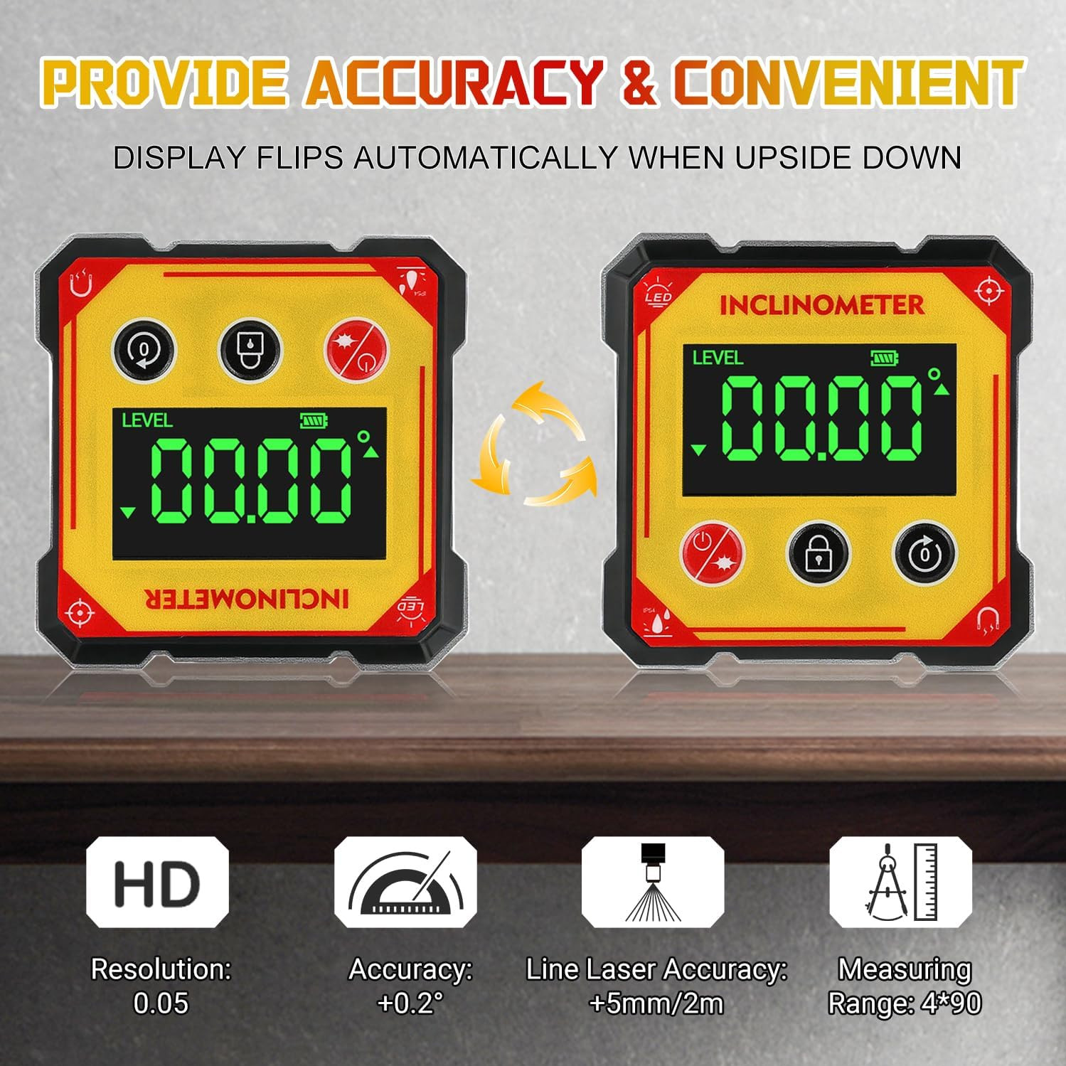Digital Angle Finder with Laser, 4-side Electronic Strong Magnetic Angle Gauge