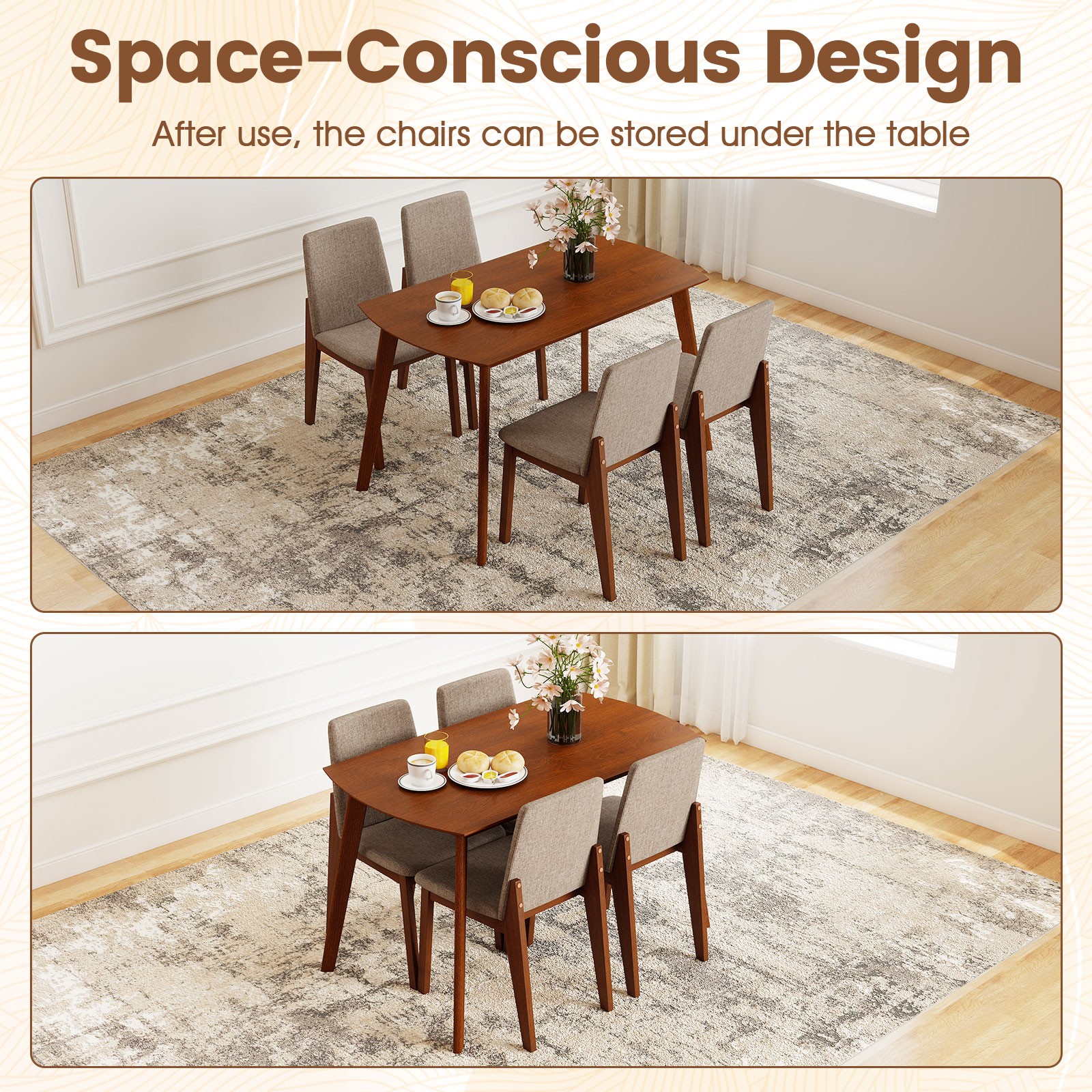 5-Piece Dining Table Set for 4,Rectangular Kitchen Table w/Linen Fabric Chairs