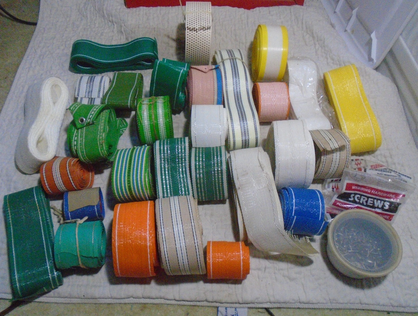 Large Lot of Vintage Misc Lawn Chair Re-Webbing Strips Various Colors & Lengths