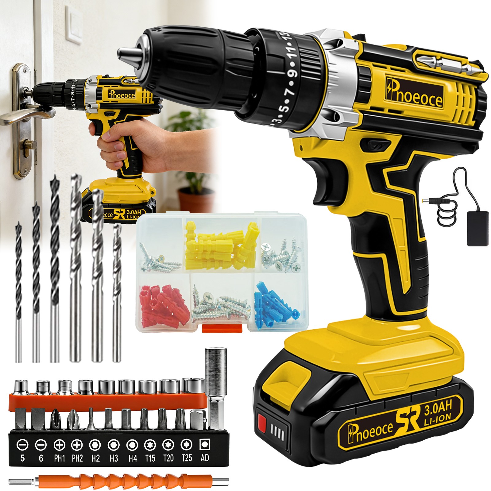 Power Drill Cordless Tool Kit  20V 2 Speed with 1Batteries &Fast Charger for DIY