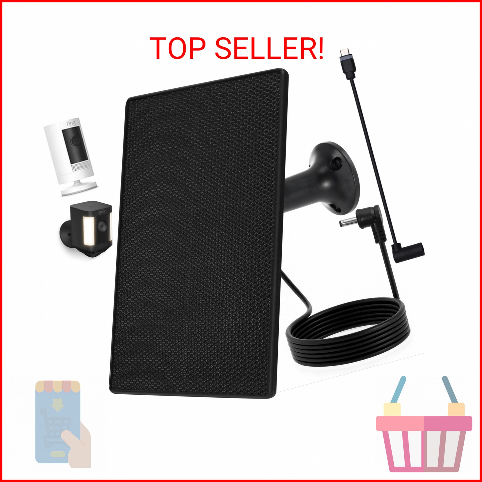 Solar Panel for Ring Camera, 4W Solar Charger Compatible with Spotlight Plus/Pro