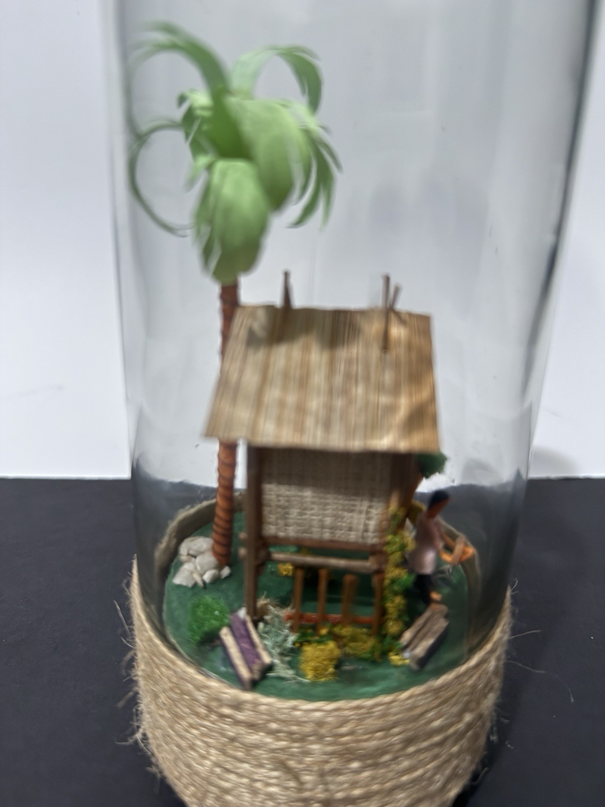 Vintage Handmade Philippines Diorama in Glass Bottle Detailed Tropical Hut Scene