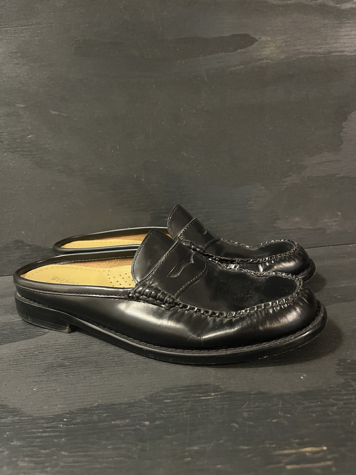 G.H.Bass Weejuns Larson Penny Black Leather Slides Women's Size 7.5