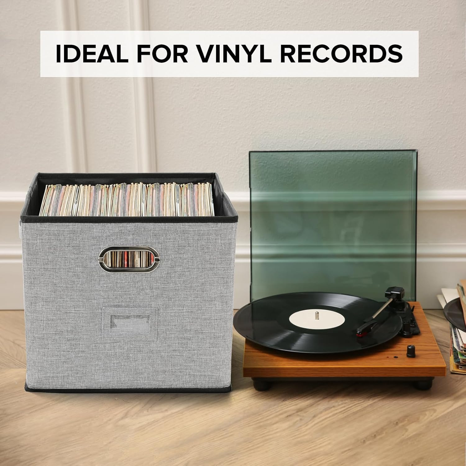 Vinyl Record Storage Box Hold 100+ 12" Albums Stackable LP Storage Bin with Lid