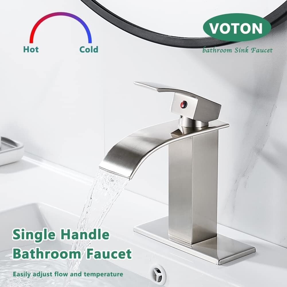 Waterfall Bathroom Sink Faucet Basin Lavatory Single Handle Mixer Tap W/6''Cover