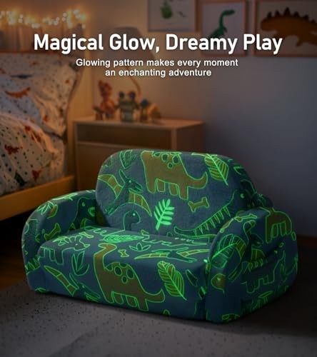 2-in-1 Toddler Couch Sofa - Glow in the Dark, Extra Wide Kids Chair, Convertible