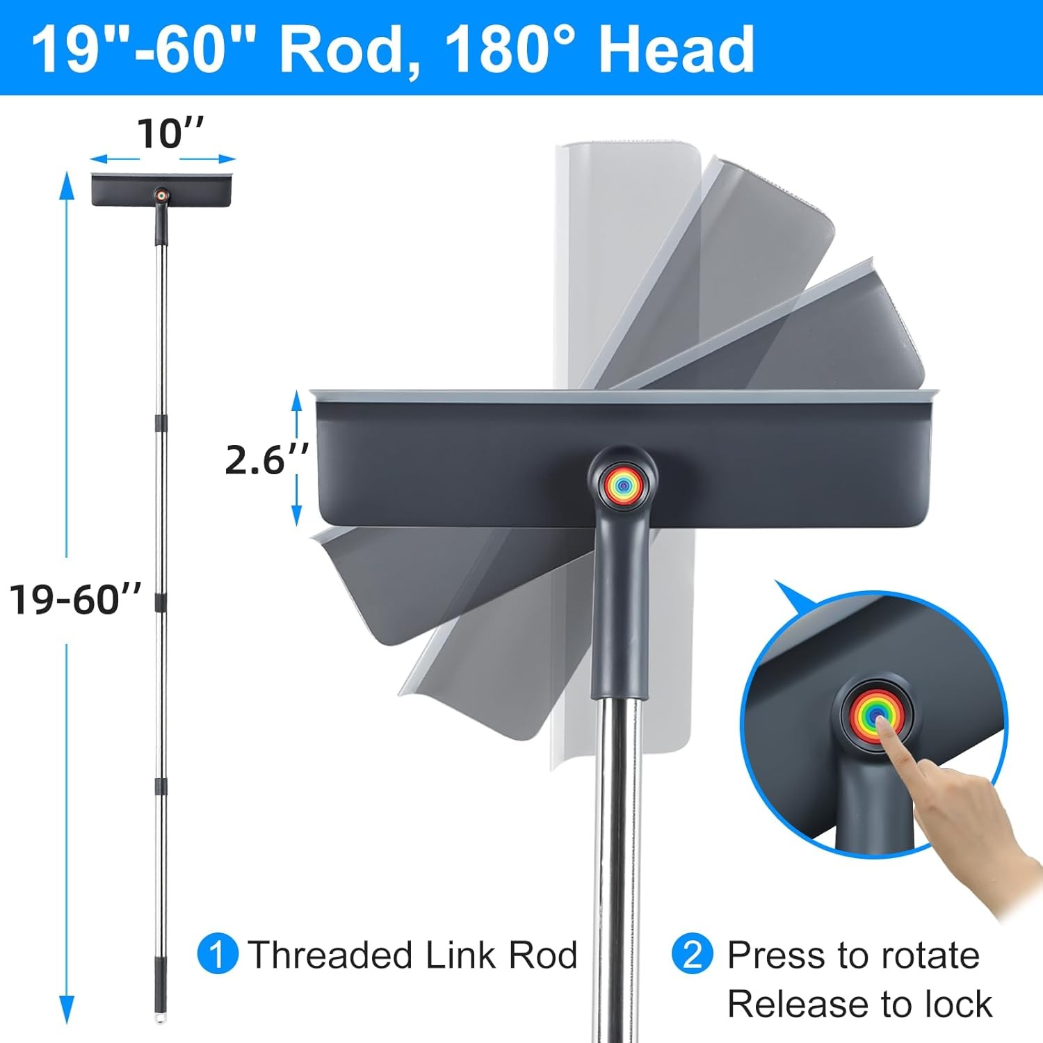 3-in-1 Window Squeegee for Home - 60" Window Cleaning Kit with 3 Microfiber Clot