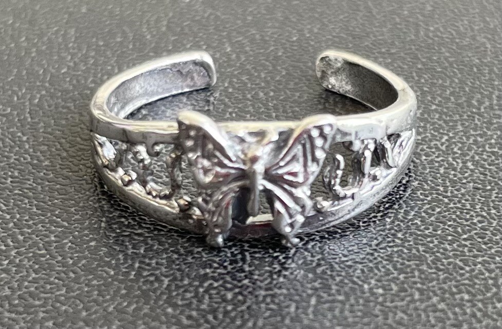 Butterfly Filigree Toe Ring Genuine .925 Sterling Silver Adjustable Stamped