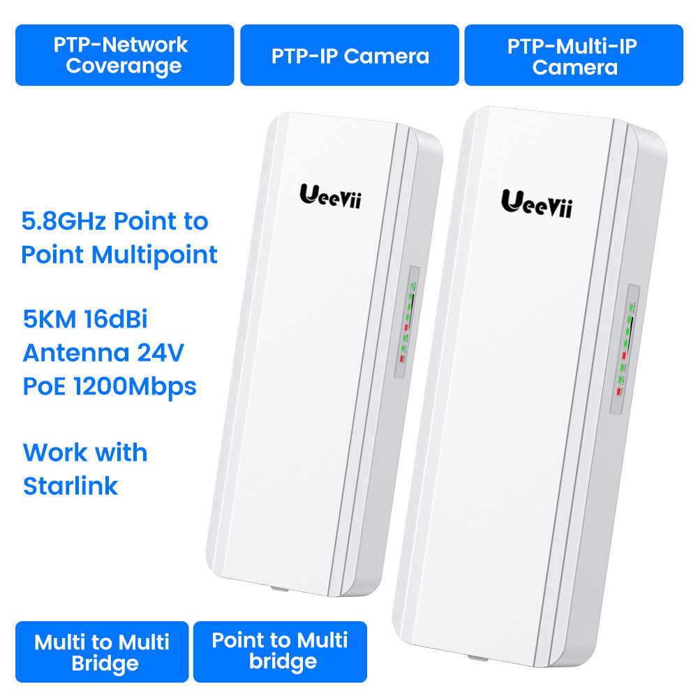 2PCS Gigabit Wireless WiFi Bridge UeeVii 1200Mbps Point to Point Multipoint 5KM
