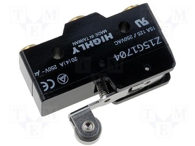 Microswitch Snap Action with lever (with roller) 250VAC 20A SPDT HIGHLY