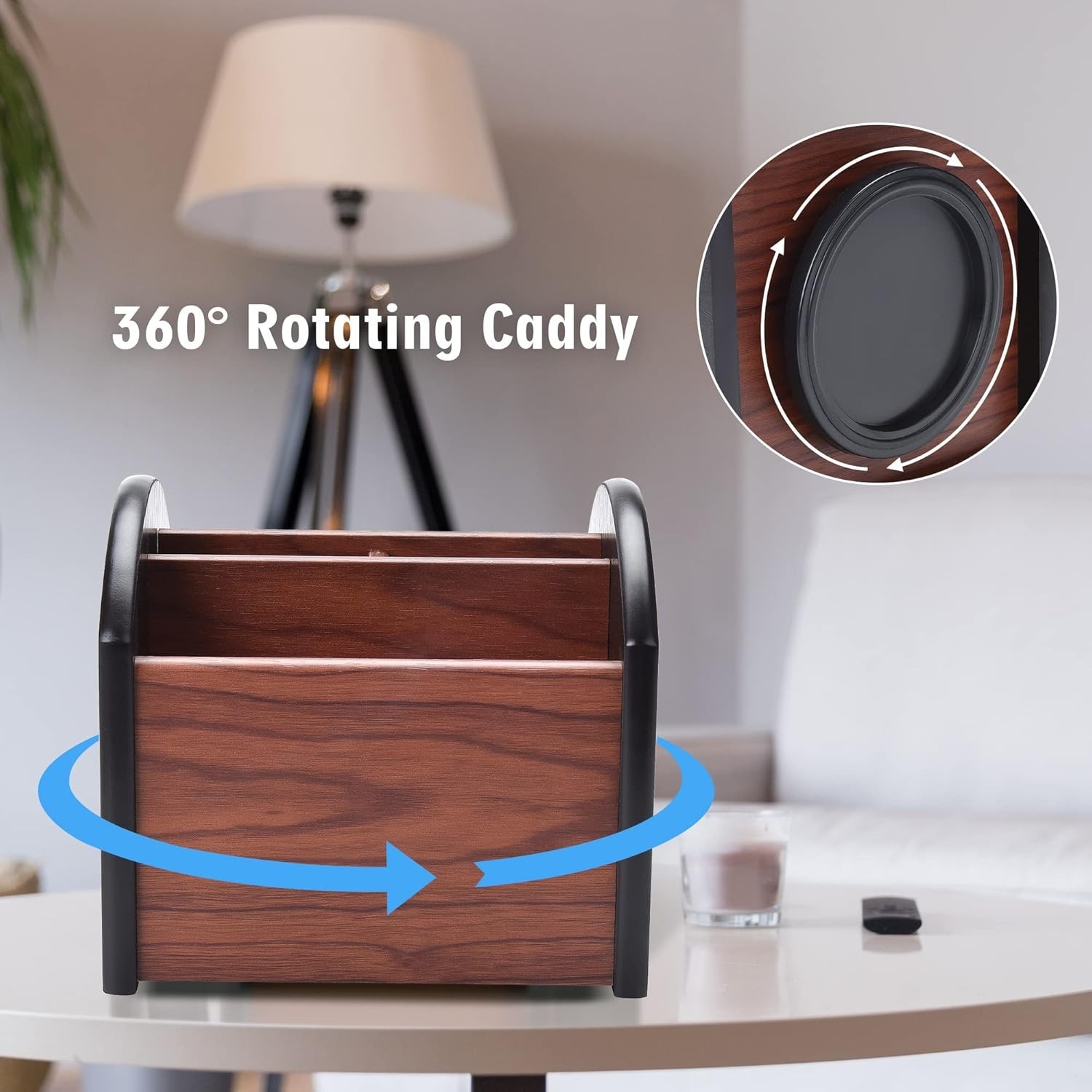 Caddy,Remote Control Organizer Wooden Storage Holder Desk with 4 Compartments