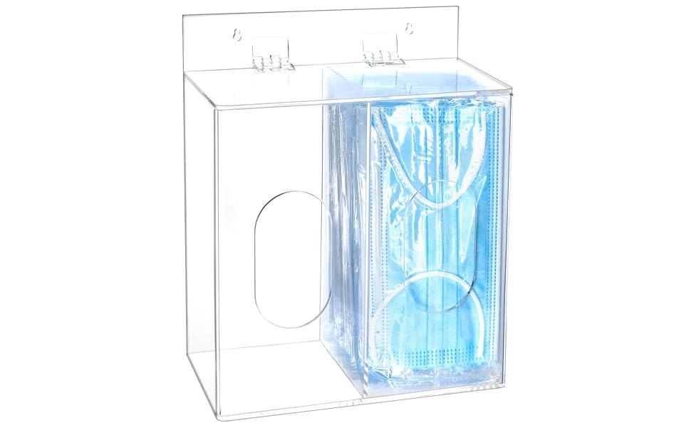 Dual Compartment Clear Acrylic Dispenser Mask Glove Holder Home Office Organizer